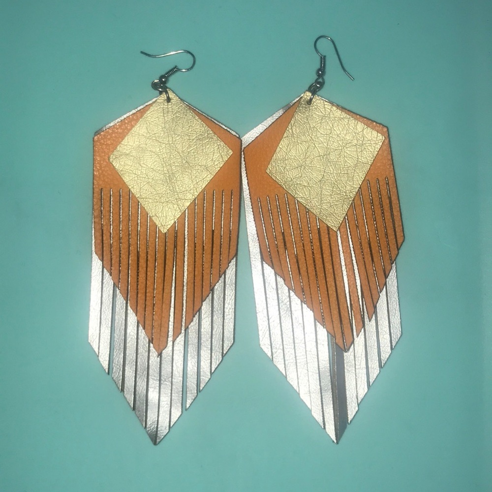 Faux leather fringe earrings
